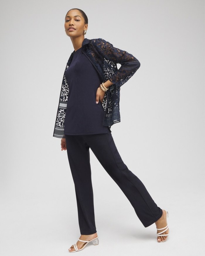 Chicos Travelers Collection Lace Organza Jacket - Travelers India Ink