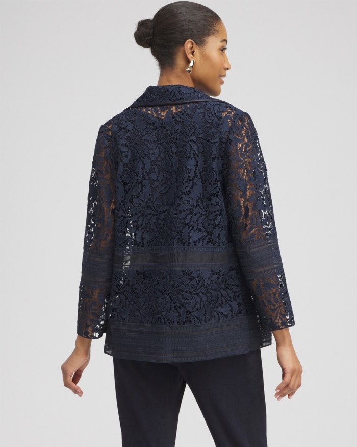 Chicos Travelers Collection Lace Organza Jacket - Travelers India Ink