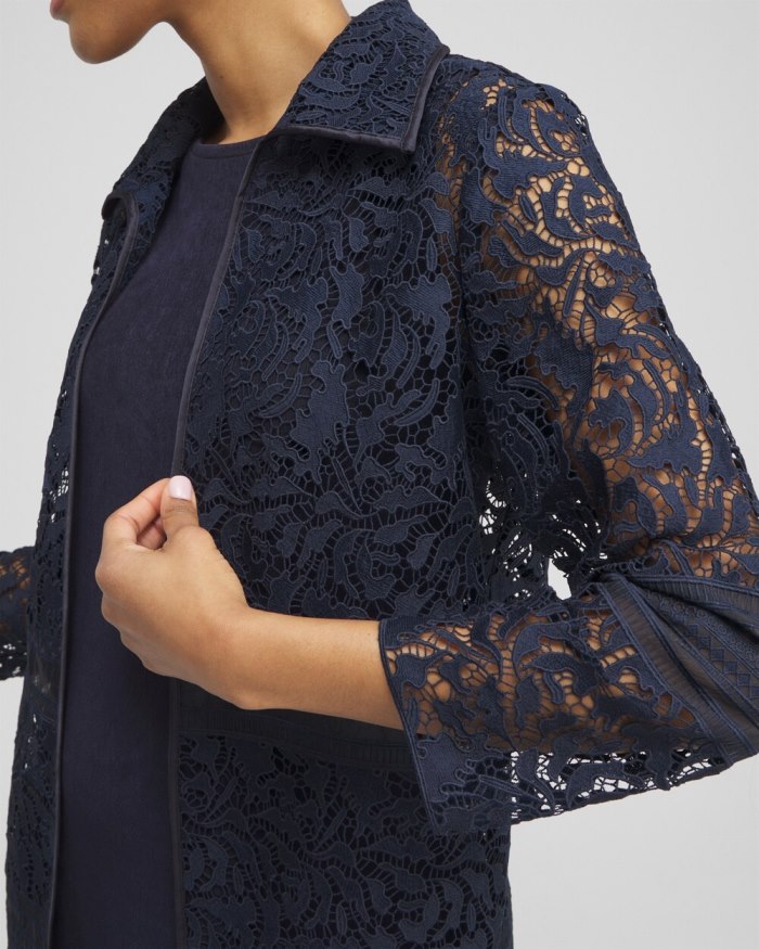 Chicos Travelers Collection Lace Organza Jacket - Travelers India Ink