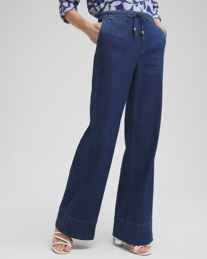 Chicos Pull-on Drawstring Wide Leg Jean - Waikiki Indigo