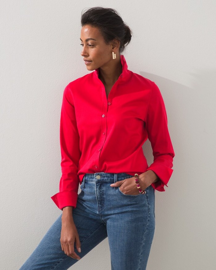 Chicos No Iron Stretch Shirt - Wild Poppy