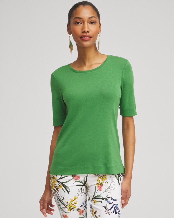 Chicos Everyday Elbow Sleeve Tee - Verdant Green