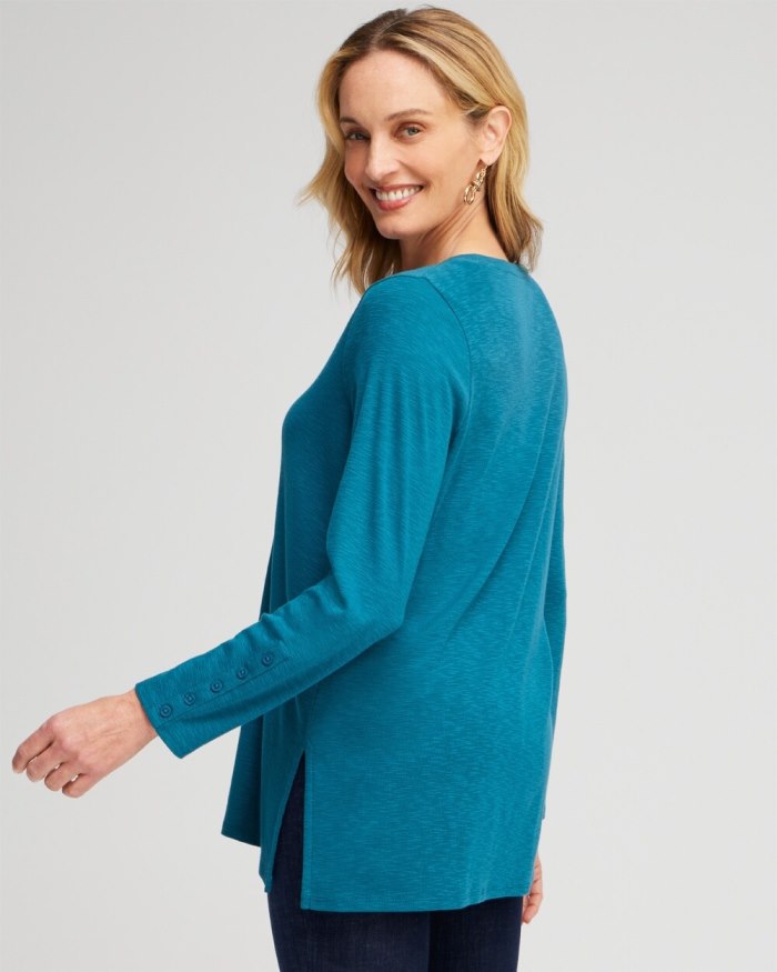 Chicos Button Detail V-neck Tunic - Moonlit Teal