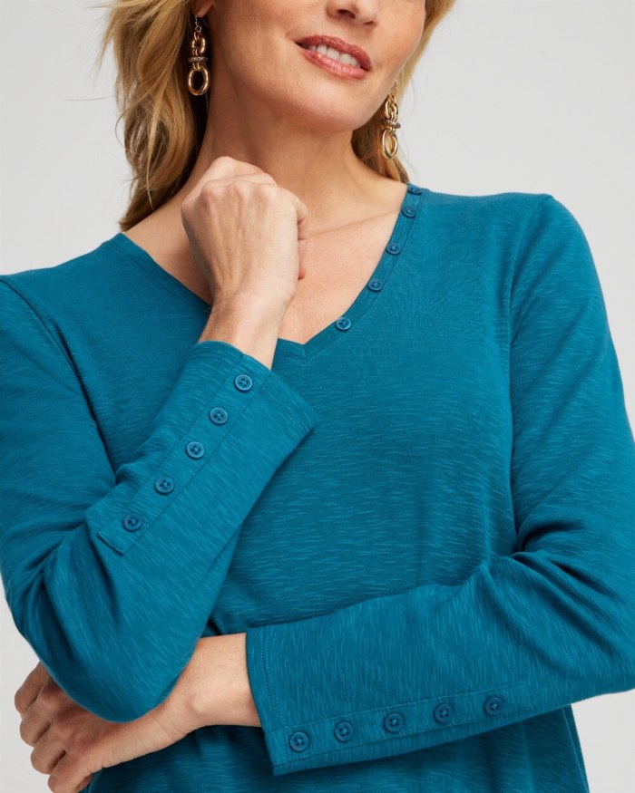 Chicos Button Detail V-neck Tunic - Moonlit Teal