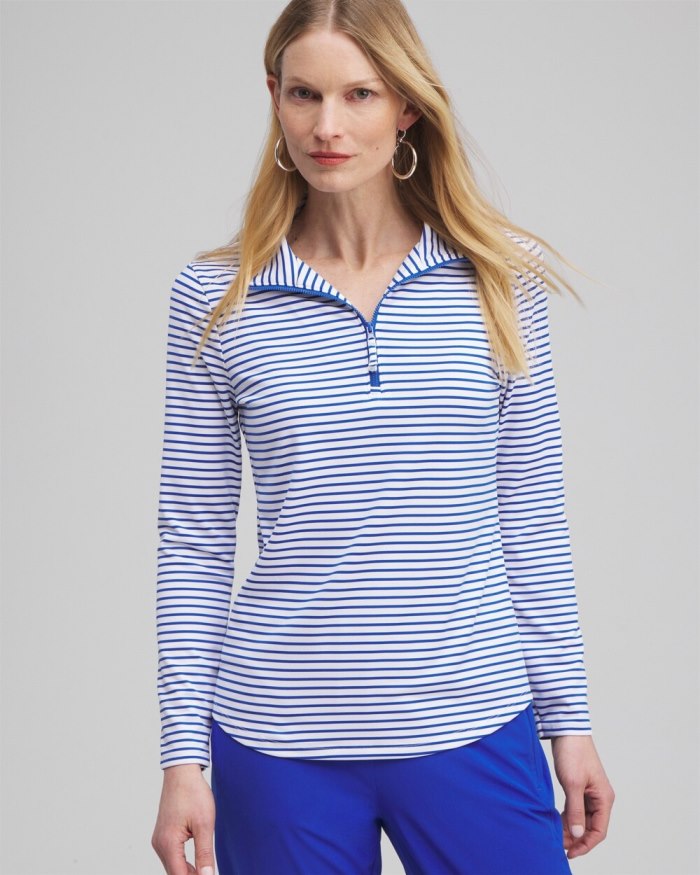 Chicos Zenergy UPF Stripe Long Sleeve Top - Intense Azure