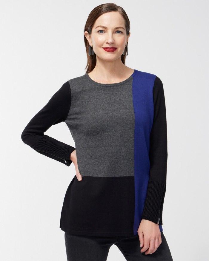 Chicos Colorblock Zipper Detail Sweater Tunic - Cobalt Night