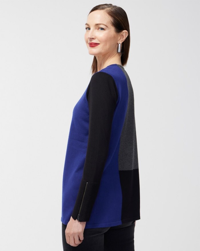 Chicos Colorblock Zipper Detail Sweater Tunic - Cobalt Night