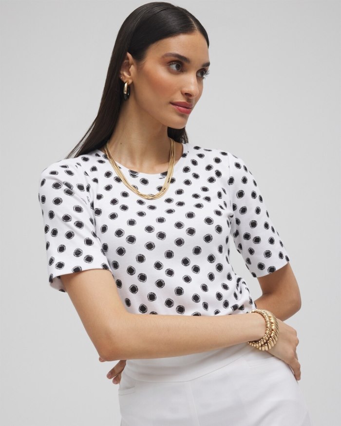 Chicos Polka Dot Everyday Elbow Sleeve Tee - Alabaster