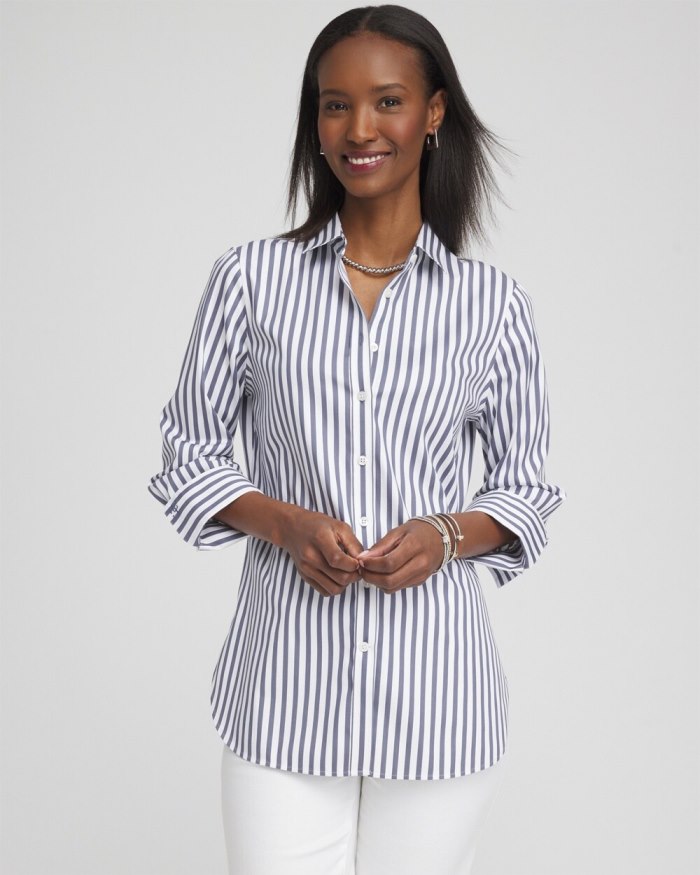 Chicos No Iron Stretch Stripe Shirt - PINK ANIMA