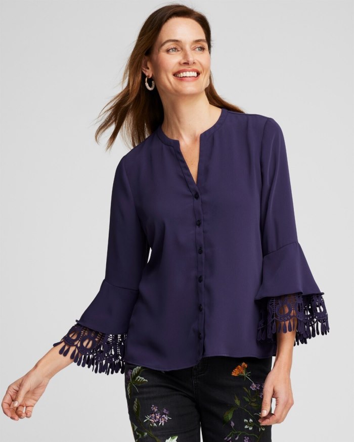 Chicos Lace Detail Long Sleeve Top - Dewberry