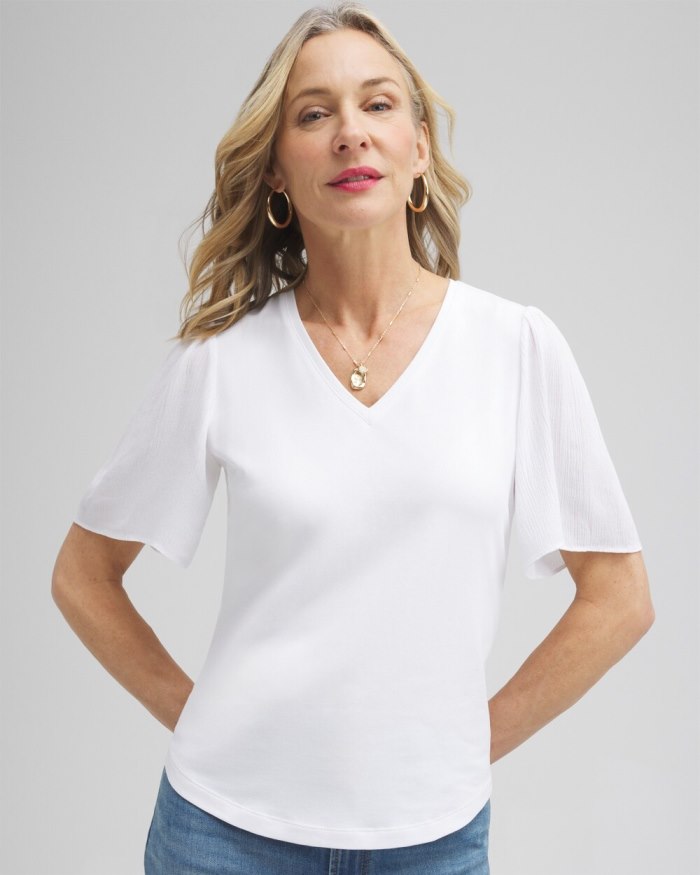 Chicos Gauze Flutter Sleeve Top - Alabaster