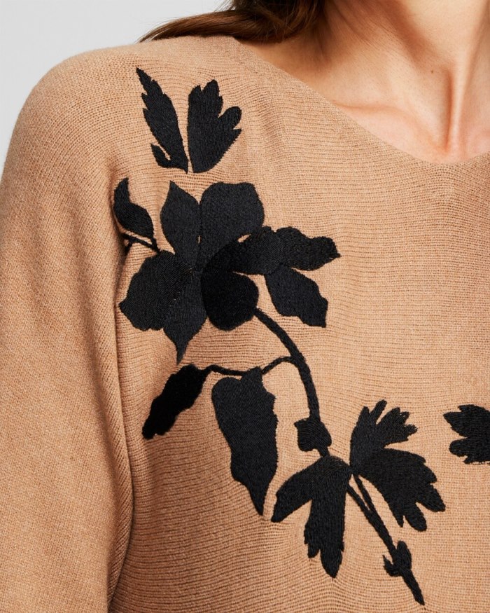 Chicos Floral Embroidered Pullover Sweater - Dewberry