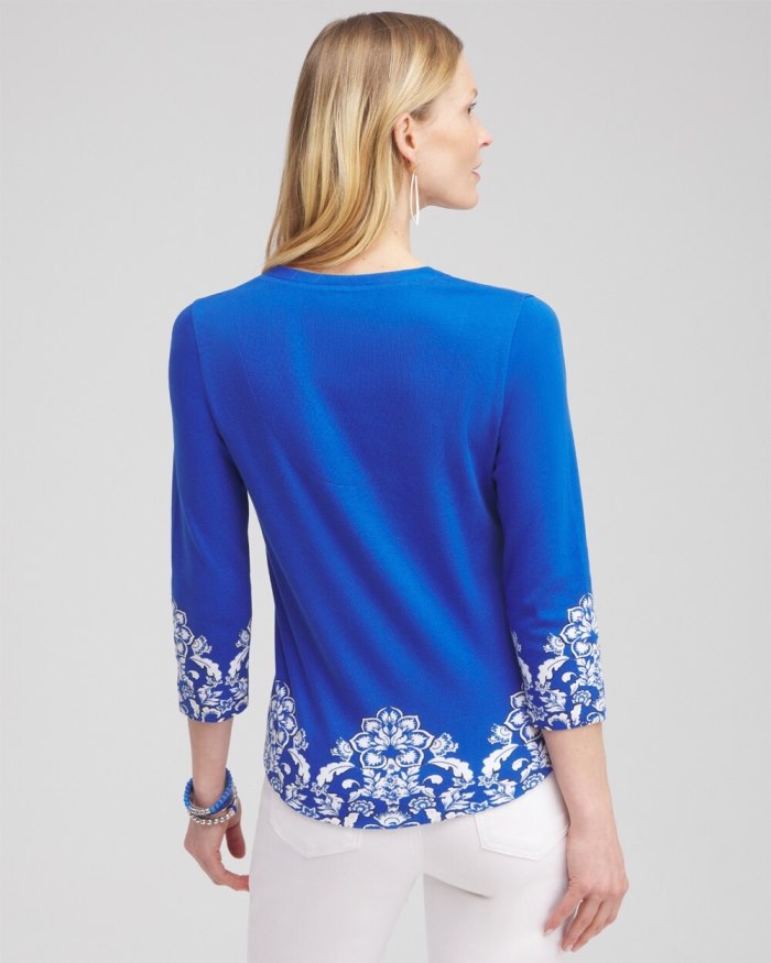 Chicos Etched Everyday 3/4 Sleeve Tee - Intense Azure