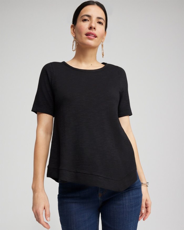 Chicos Asymmetrical Elbow Sleeve Tee - Black