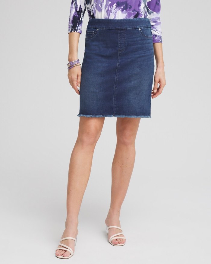 Chicos Pull-on Fray Hem Denim Skort - Inverness Indigo