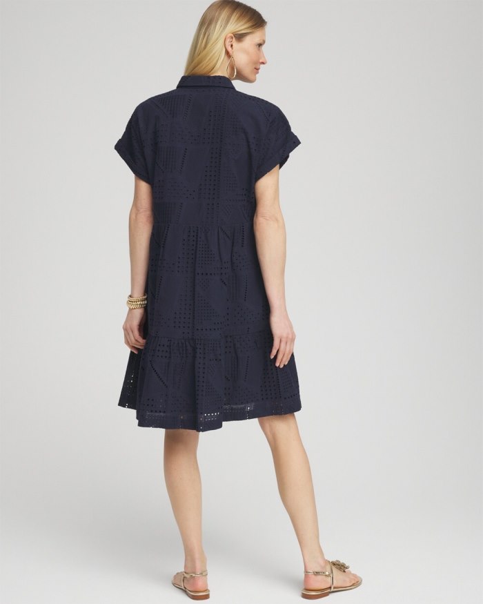 Chicos Poplin Diagonal Button Front Dress - Classic Navy