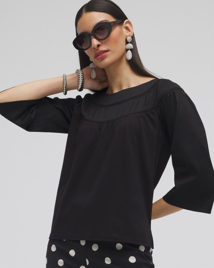 Chicos Eyelet Trim Top - Black