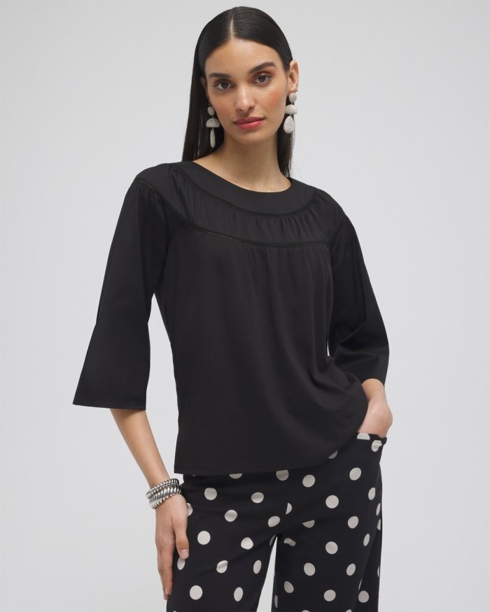 Chicos Eyelet Trim Top - Black