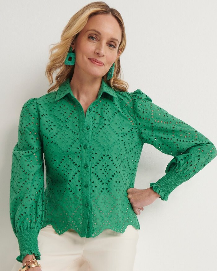 Chicos Eyelet Scallop Hem Blouse - Twisted Ivy