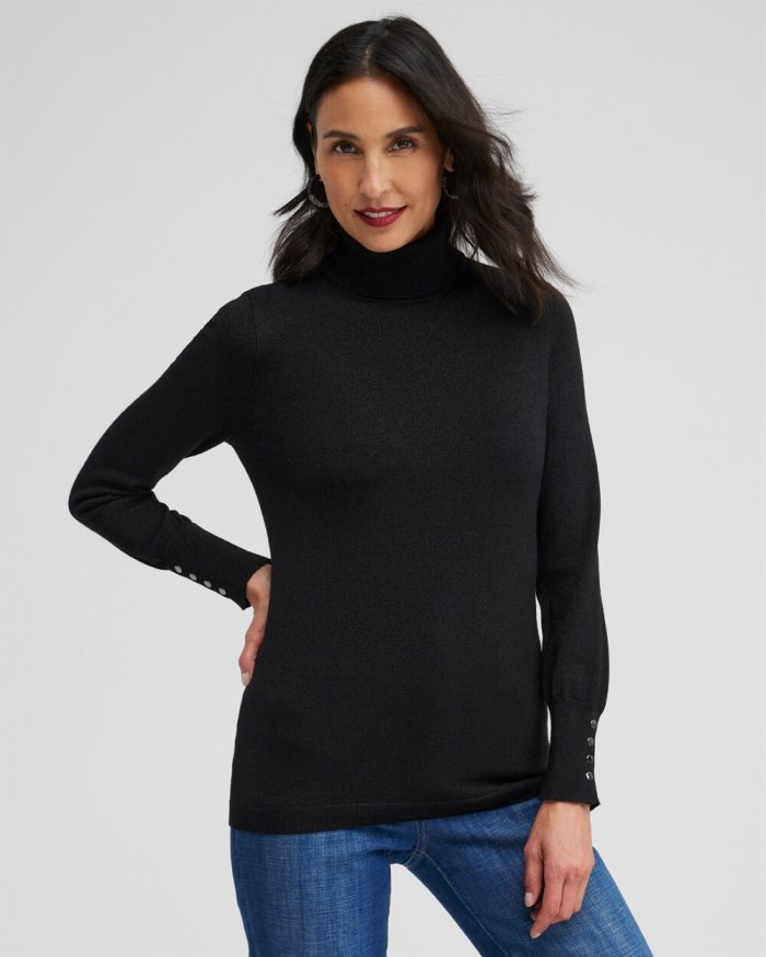 Chicos Lurex Turtleneck Sweater - Black