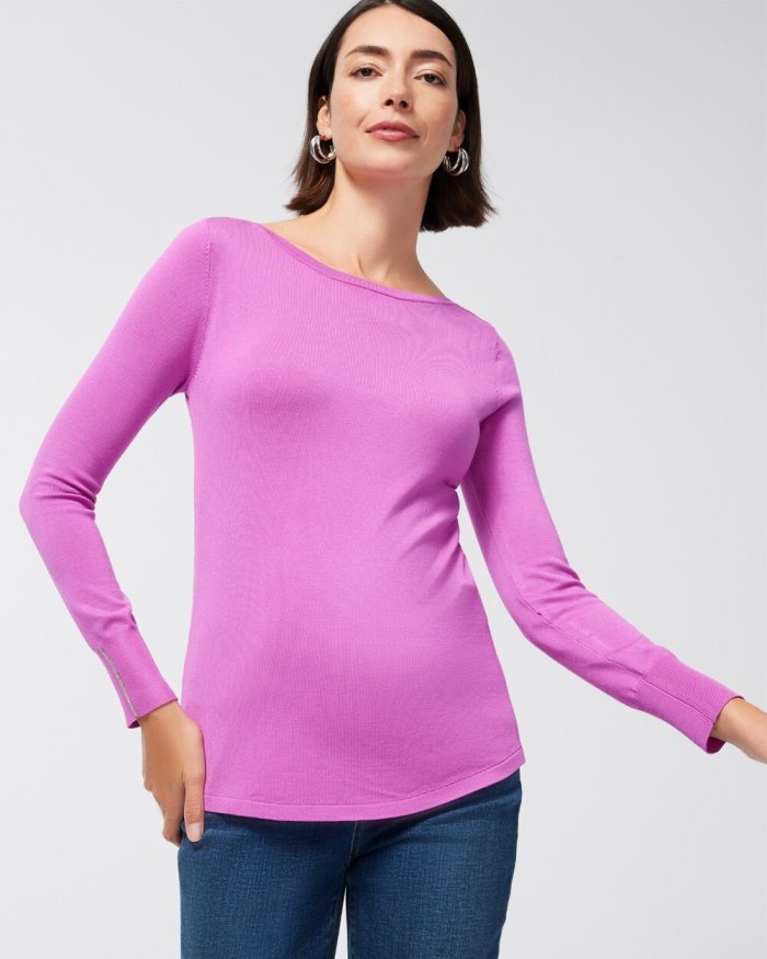 Chicos Caviar Bead Pullover Sweater - Orchid Blossom