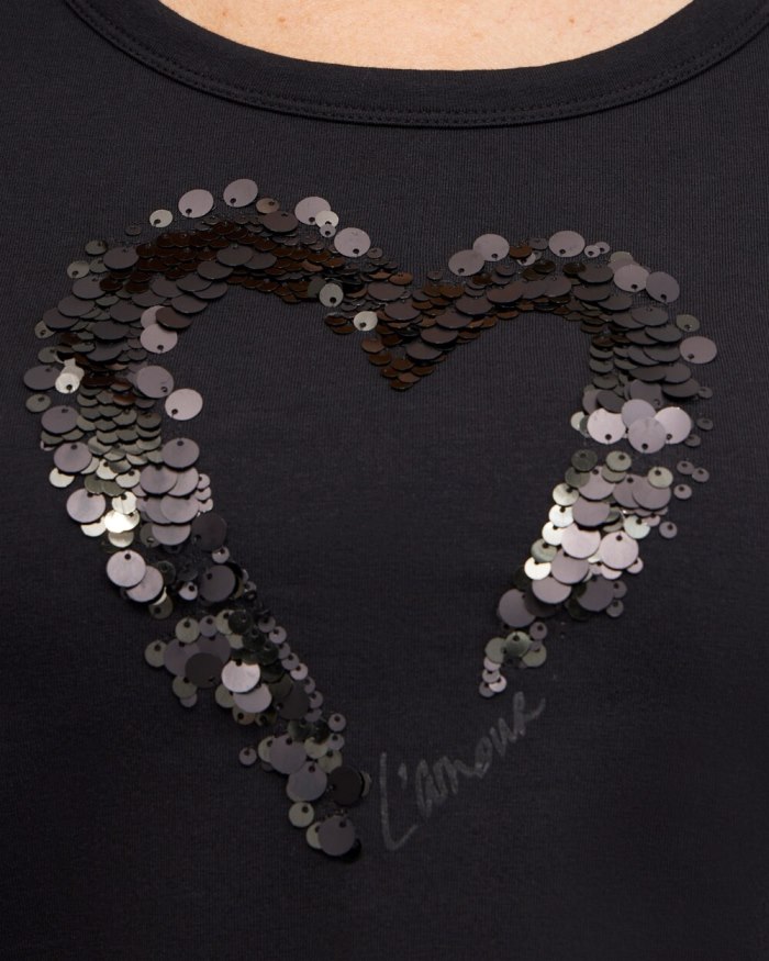 Chicos Sequins Heart Valentine's Tee - Black