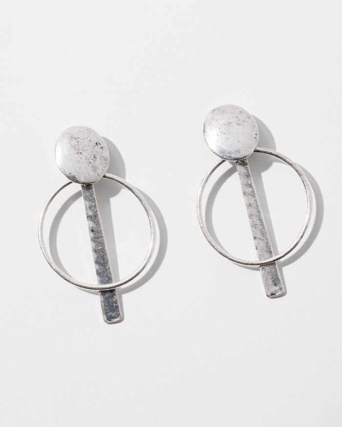 Chicos Silver Tone Clip-On Drop Earrings - Silver