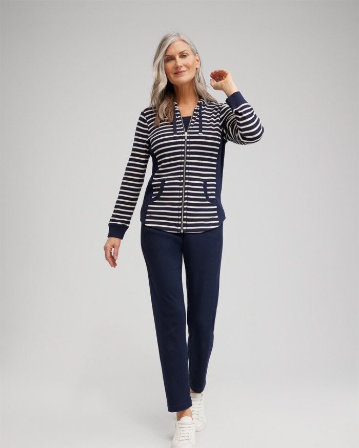 Chicos Zenergy Waffle Knit Stripe Hoodie - Classic Navy