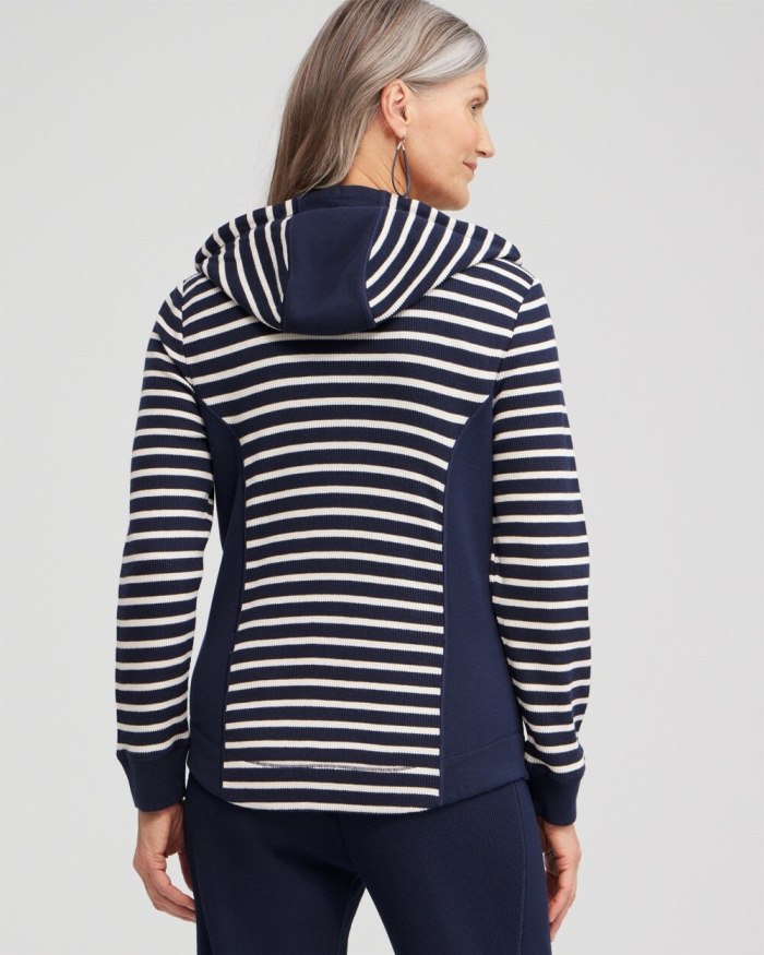 Chicos Zenergy Waffle Knit Stripe Hoodie - Classic Navy