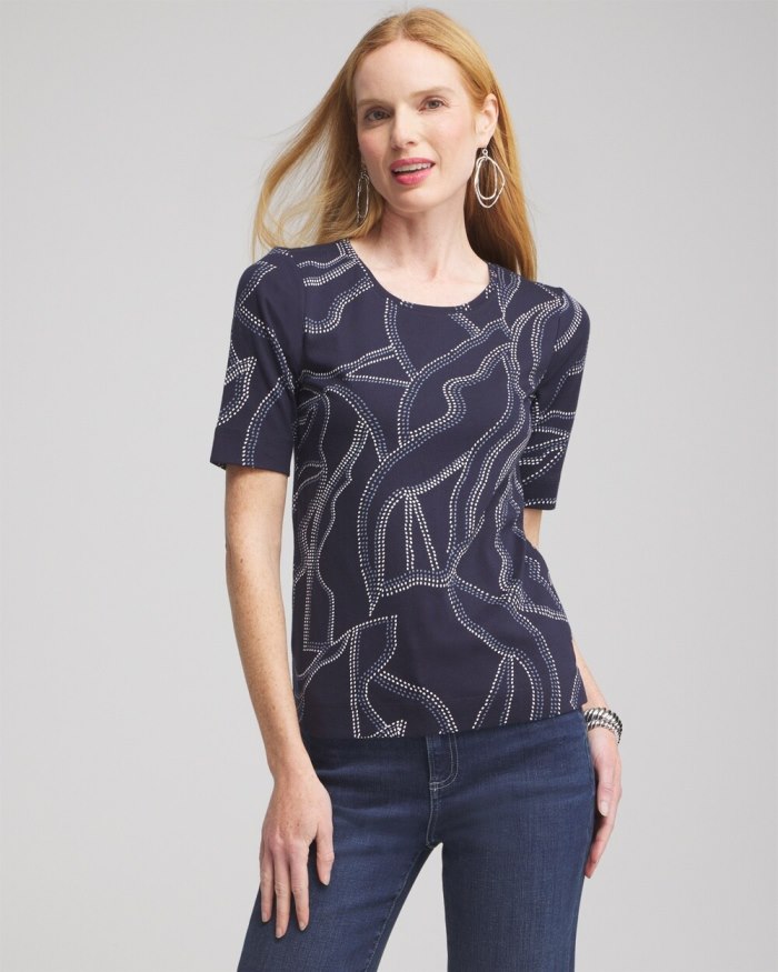 Chicos Abstract Everyday Elbow Sleeve Tee - Classic Navy