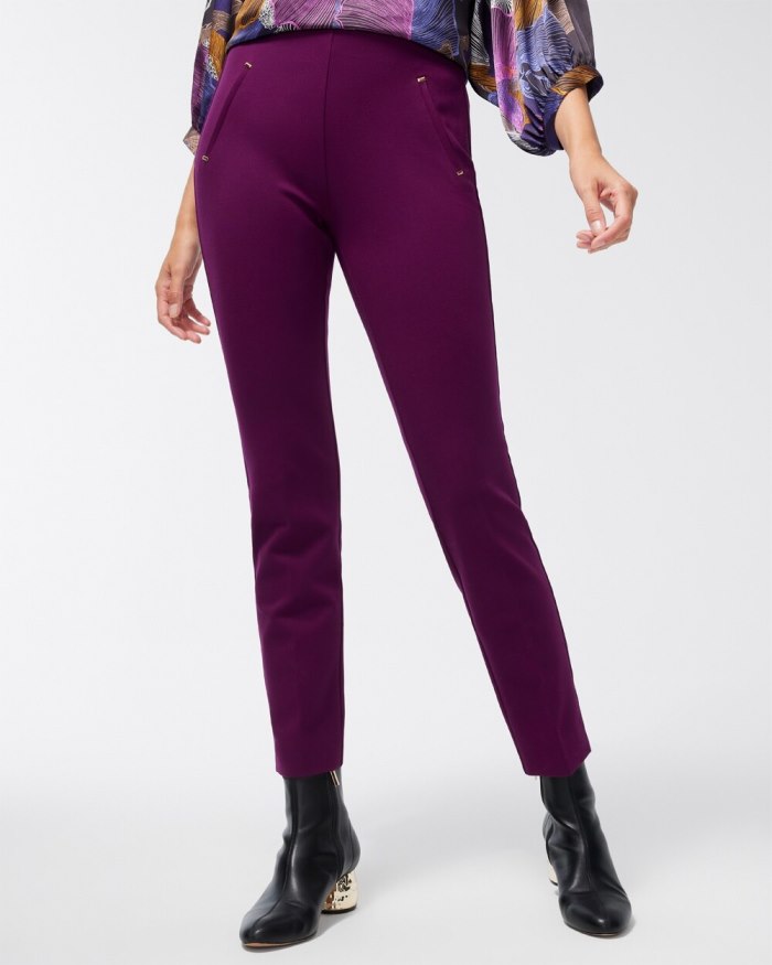 Chicos Juliet Ponte Trim Detail Ankle Pants - Wicked Plum