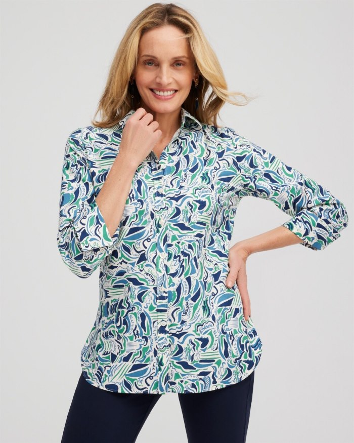 Chicos No Iron 3/4 Sleeve Abstract Print Shirt - Twisted Ivy