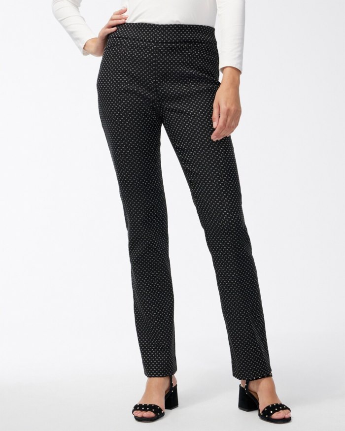 Chicos Brigitte Jacquard Stamp Pants - Black/Alabaster