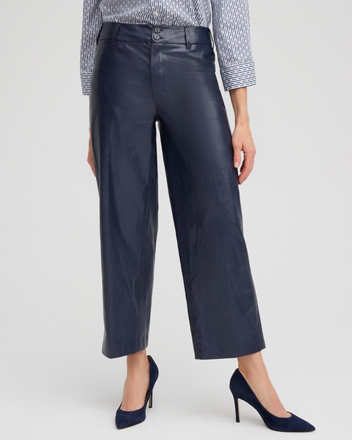 Chicos Faux Leather Trouser Crops - Constellation Blue