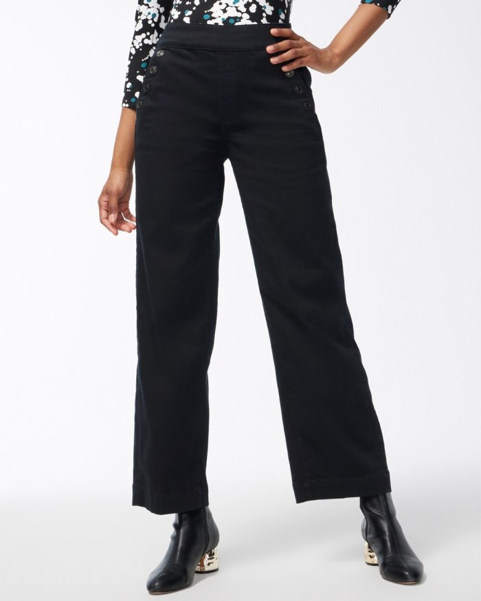 Chicos Pull-On Wide Leg Ankle Jeans - Black