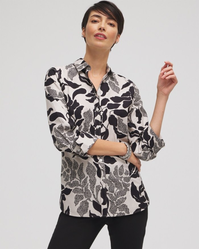 Chicos No Iron Stretch Floral Shirt - Smokey Taupe