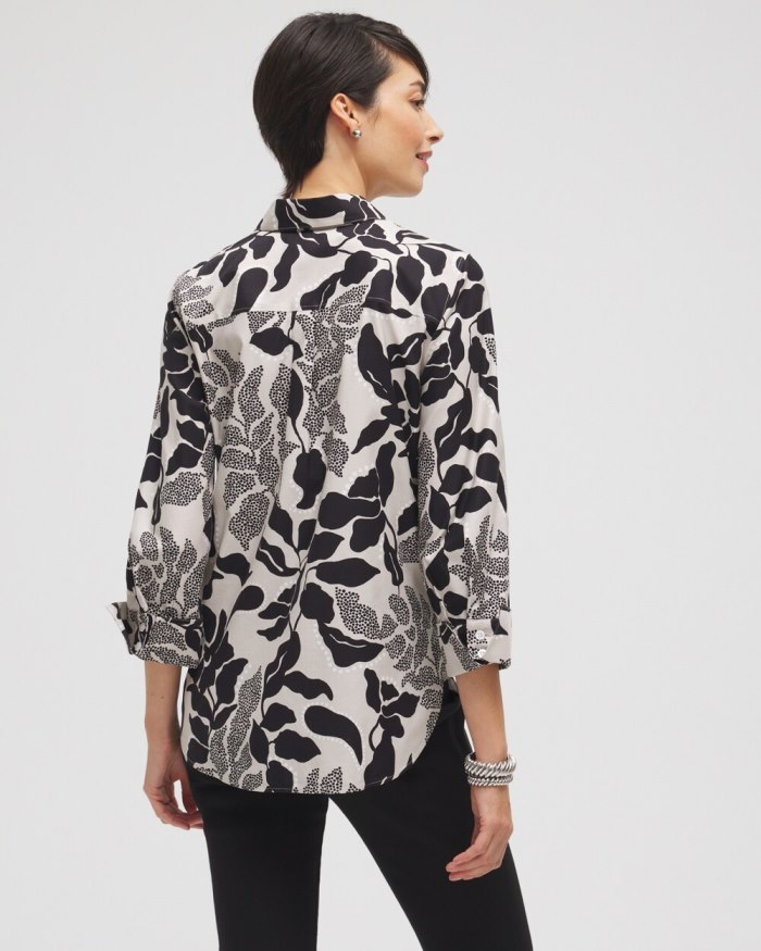 Chicos No Iron Stretch Floral Shirt - Smokey Taupe