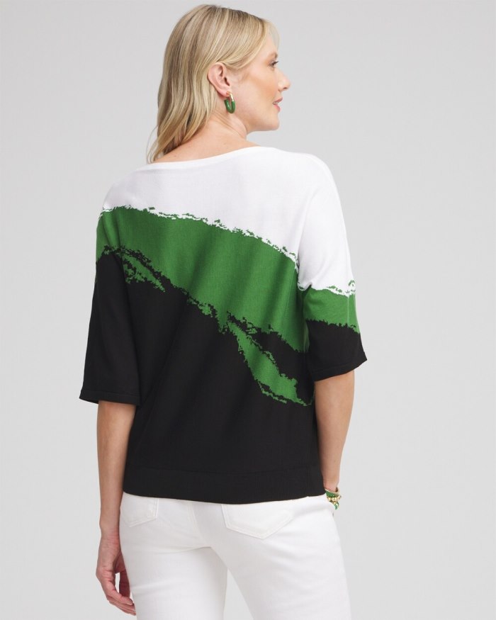 Chicos Intarsia Dolman Pullover Sweater - Verdant Green