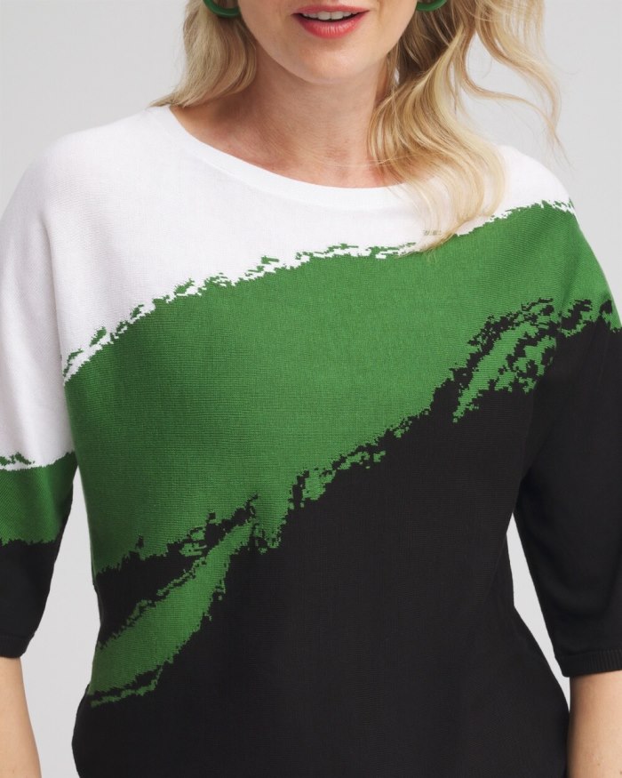 Chicos Intarsia Dolman Pullover Sweater - Verdant Green