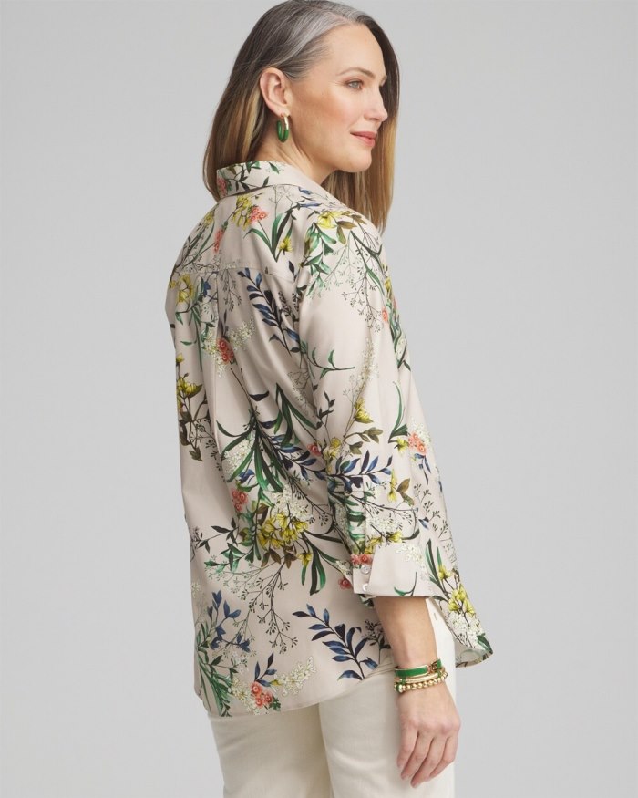 Chicos No Iron Stretch Wildflower 3/4 Sleeve Shirt - Oatmeal