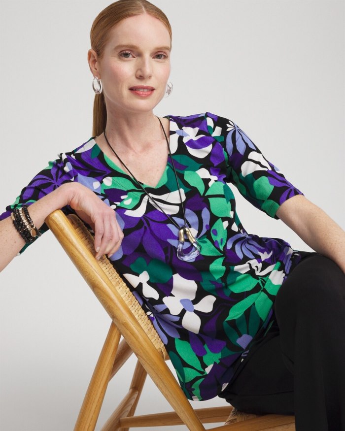 Chicos Travelers Floral V-neck Top - Purple Nightshade