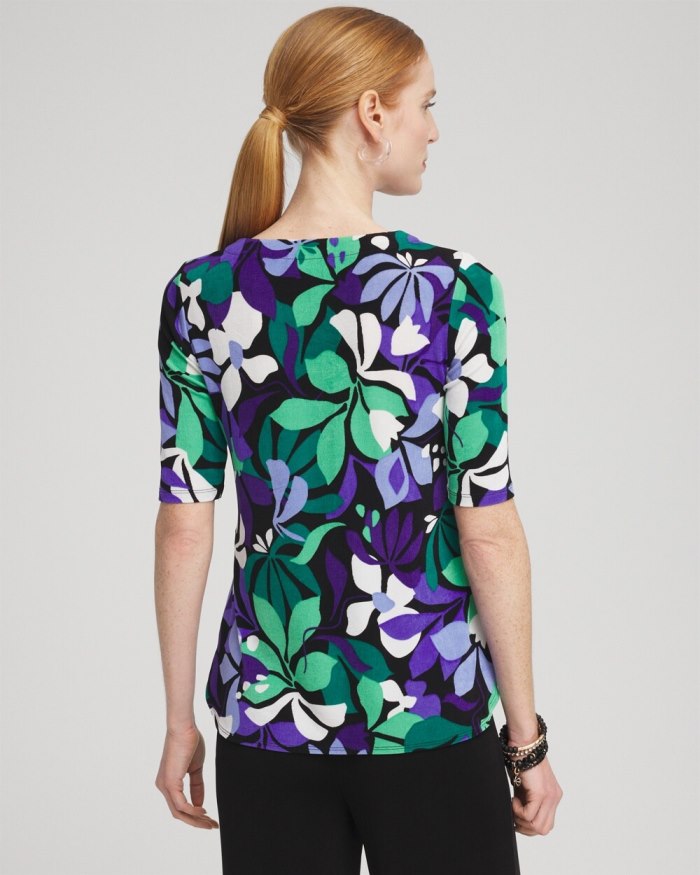 Chicos Travelers Floral V-neck Top - Purple Nightshade