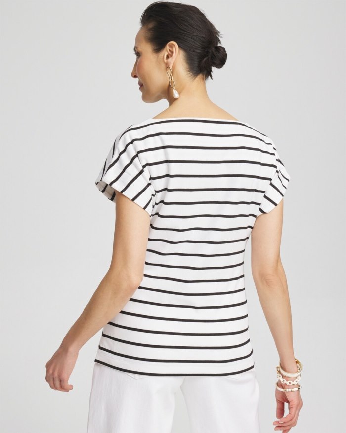 Chicos Stripe Modern Cap Sleeve Tee - Alabaster