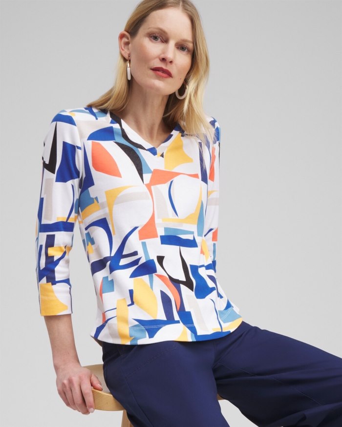 Chicos Abstract Everyday 3/4 Sleeve Tee - Intense Azure