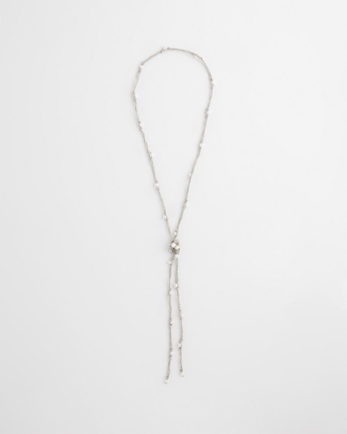 Chicos Fresh Water Pearl Lariat Necklace - Silver