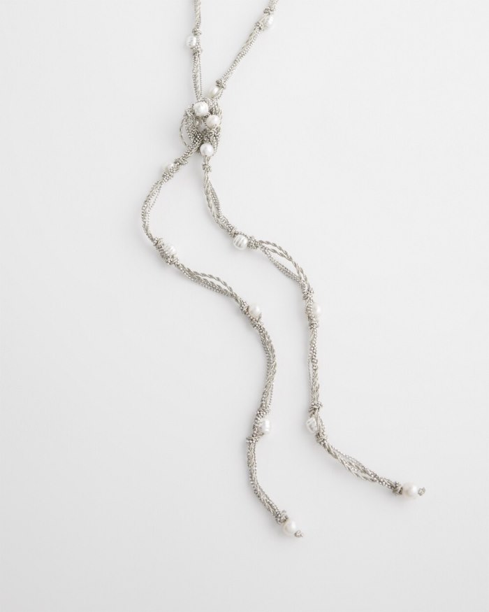 Chicos Fresh Water Pearl Lariat Necklace - Silver