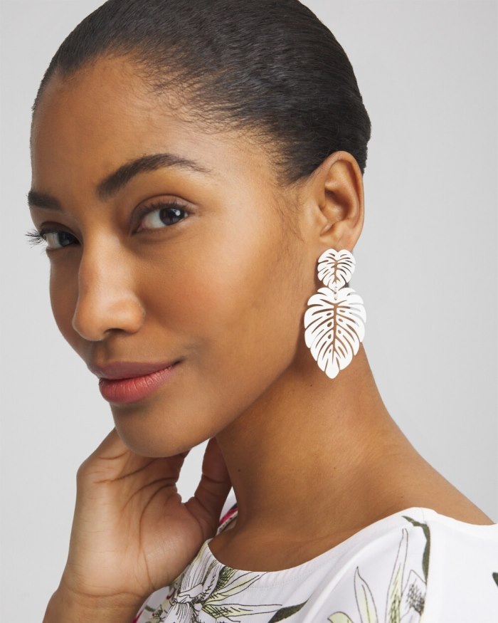 Chicos No Droop White Leaf Earrings - White