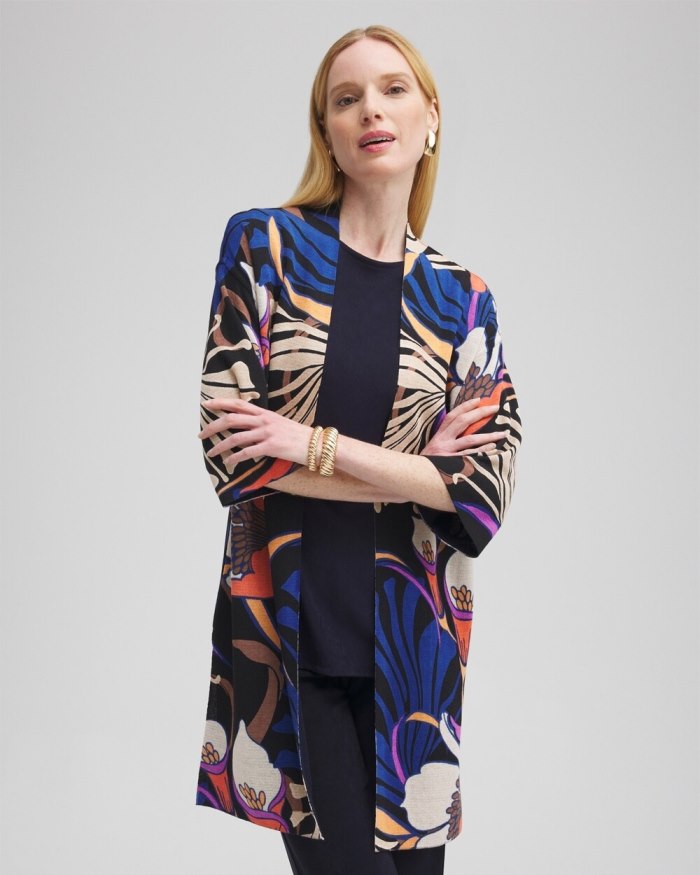 Chicos Travelers Collection Floral Cardigan - Travelers India Ink