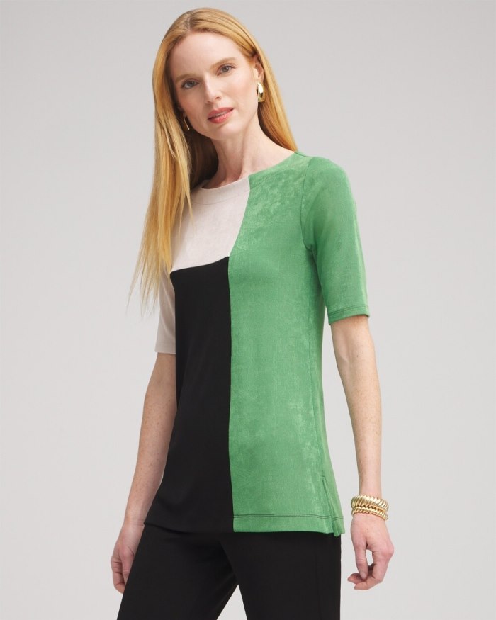 Chicos Travelers Colorblock Tunic - Verdant Green