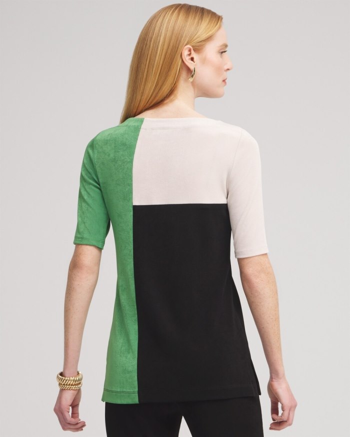 Chicos Travelers Colorblock Tunic - Verdant Green